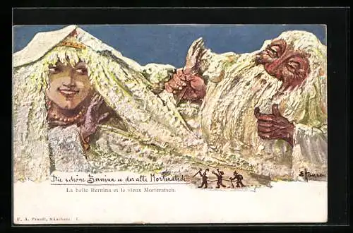 Künstler-AK sign. E. Hansen /Emil Nolde: Schöne Bernina und der alte Morteratsch, Berg mit Gesicht / Berggesichter