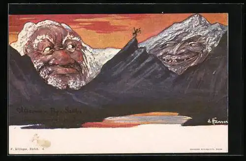 Künstler-AK sign. E. Hansen / Emil Nolde: Altmann und Papa Sentis, Berg mit Gesicht / Berggesichter