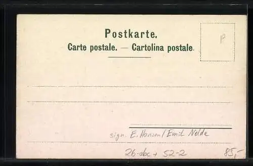 Künstler-AK sign. E. Hansen /Emil Nolde: Rigi und Pilatus mit Bürgenstock, Berg mit Gesicht / Berggesichter