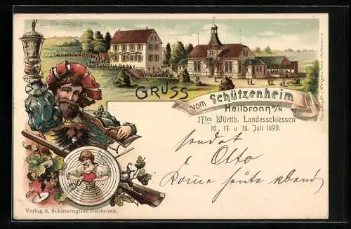 Lithographie Ganzsache Württemberg PP11C44 /02: Heilbronn a. N., 17. Württb. Landesschiessen 1899