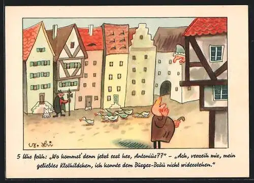 Künstler-AK Brauerei-Werbung, Gänsemarsch am Bürger-Bräu