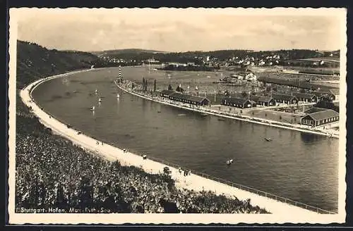 AK Stuttgart-Hofen, Partie am Stausee mit Gaststätte