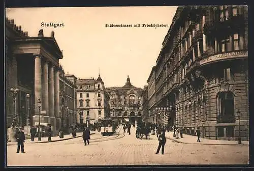 AK Stuttgart, Schlossstrasse mit Friedrichsbau, Strassenbahn