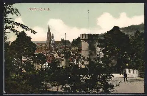 AK Freiburg i. B., Ortsansicht mit Wasserschlösschen-Turm