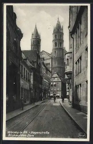 AK Worms, Hagenstrasse, Blick auf den Dom