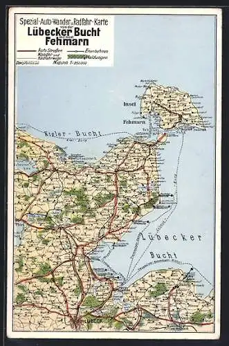 AK Lübeck, Landkarte mit Insel Fehmarn