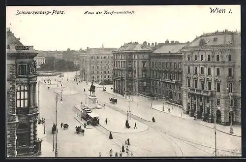 AK Wien, Schwarzenberg-Platz, Haus der Kaufmannschaft, Strassenbahn