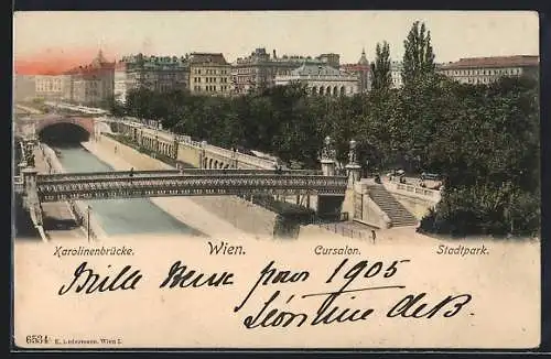 AK Wien, Stadtpark, Cursalon und Karolinenbrücke