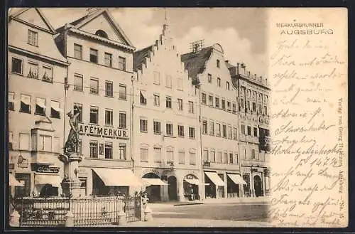 AK Augsburg, Cafe Merkur und Merkurbrunnen