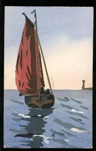 Künstler-AK Handgemalt: Segelschiff auf hoher See