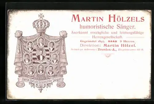 AK Martin Hölzels, humoristische Sänger, Direktion: Martin Hölzel, Dresden-A., Ziegelstrasse 42 II., Portraits