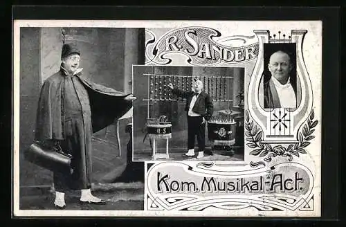 AK Kom. Musical-Act R. Sander, Mann in verschiedenen Rollen