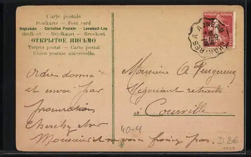 AK Bote mit Schubkarre bringt Betrunkenen heim