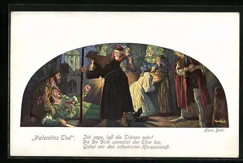 Künstler-AK Szene und Vers aus Goethes Faust, Valentins Tod