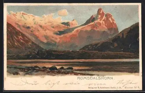 Künstler-Lithographie Themistokles von Eckenbrecher: Romsdalshorn, Berglandschaft im Abendlicht