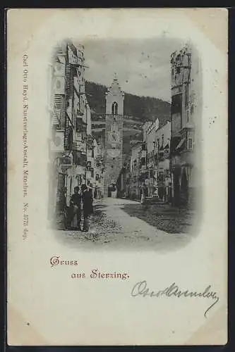 Mondschein-AK Sterzing, Strassenpartie mit Stadtturm