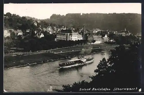 AK Karlshafen / Oberweser, Panorama mit Weserdampfer