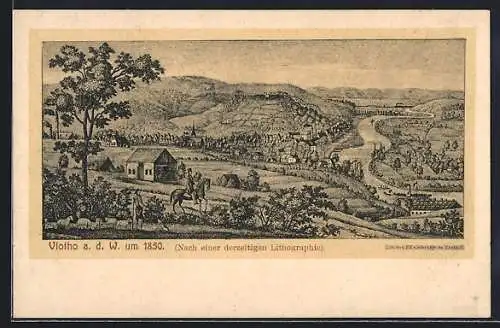 AK Vlotho a. d. W., Panorama um 1850