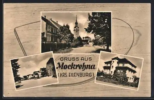 AK Mockrehna, Marktplatz, Kurhaus und Kirche