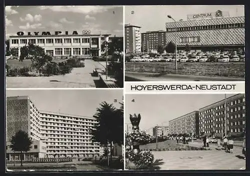 AK Hoyerswerda-Neustadt, HO-Gaststätte Olympia, Centrum-Warenhaus, Wohnkomplex IX Liselotte-Herrmann-Strasse