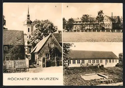 AK Röcknitz / Wurzen, St. Nicolaus-Kirche, Lehrkombinat Steinberg, Kindergarten