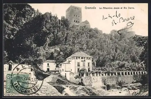 AK Granada, La Alhambra desde el Rio Darro