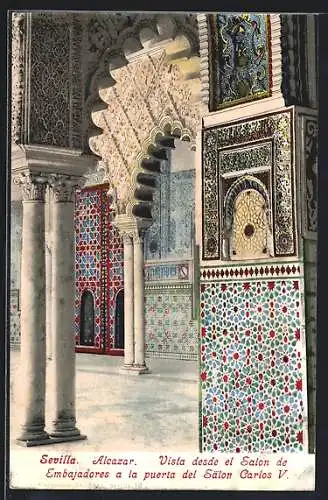AK Sevilla, Alcazar, Vista desde el Salon de Embajadores a la puerta del Salon Carlos V.