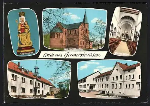 AK Germershausen, Wallfahrtskirche, Innenansicht, Schule mit Internat