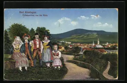 AK Bad Kissingen, Volkstrachten von der Rhön, Stadtpanorama