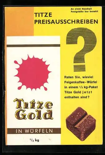 AK Titze Gold in Würfeln, Reklame für Feigenkaffee, Preisausschreiben