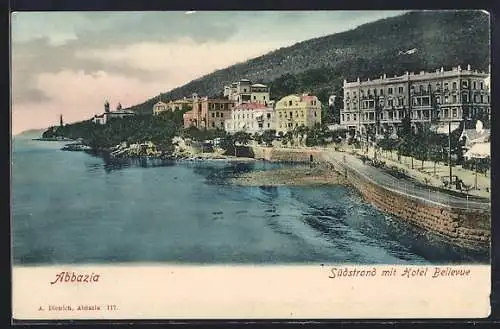 AK Abbazia, Südstrand mit Hotel Bellevue