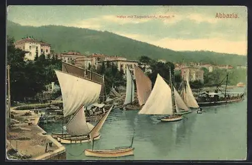 AK Abbazia, Hafen mit Torpedoboot Komet