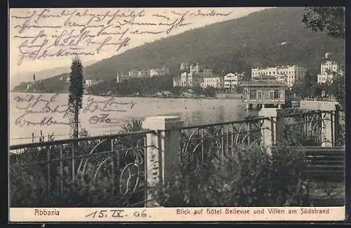 AK Abbazia, Blick auf Hôtel Bellevue und Villen am Südstrand