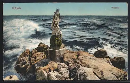 AK Abbazia, Madonna-Statue am Meer