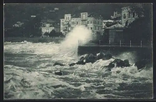 AK Abbazia, Brandung an der Strandpromenade
