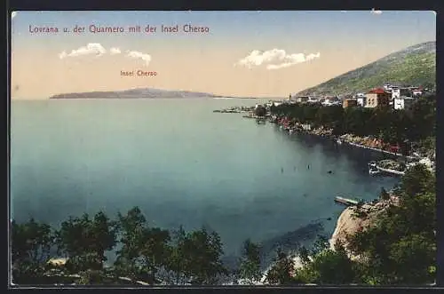AK Lovrana, Ort mit Quarnero und Insel Cherso