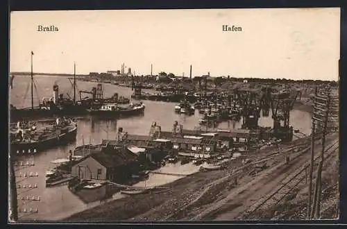 AK Braila, Port, Totalansicht vom Hafen