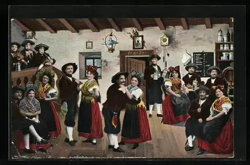 AK Frauen und Männer in der Tracht der Sudeten auf dem Tanzboden, Egerer Männergesangverein 1848