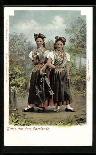 AK Junge Tschechinnen aus dem Egerlande in Tracht