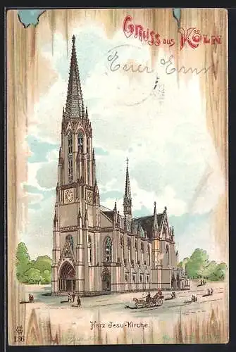 Lithographie Köln, Herz-Jesu-Kirche, Gesamtansicht