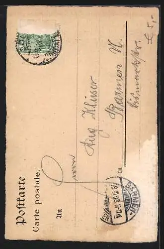 Lithographie Köln, Totalansicht mit Dom und Flusspartie