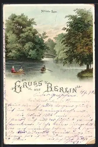 Lithographie Berlin-Tiergarten, Neuer See, Ruderboote