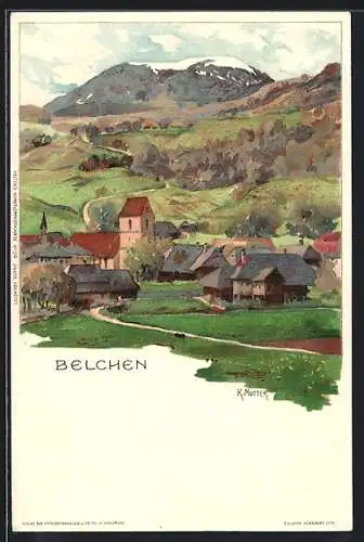 Künstler-AK K. Mutter: Belchen, Strasse zum Ortseingang