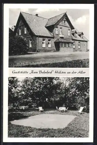 AK Hülsen an der Aller, Gaststätte Zum Bahnhof mit Garten, Bes.: H. Burmester