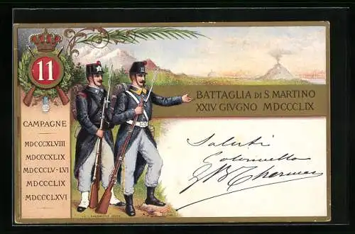 Lithographie Battaglia di S. Martino XXIV Giugno 1859, 11. Italienisches Infanterie-Regiment