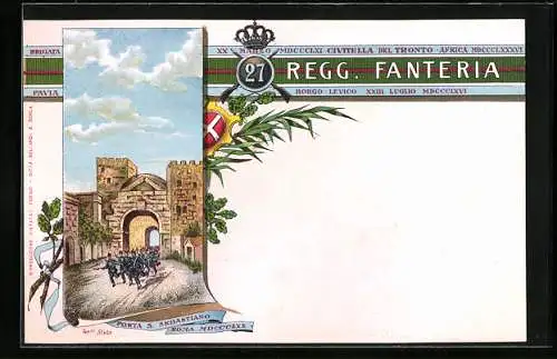 Lithographie 27 Regg. Fanteria, 27. Italienisches Infanterie-Regiment, Porta S. Sebastiano