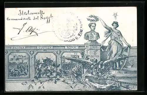 AK Infanterie, 74. Reggimento Fanteria, Brigata Lombardia, Büste Amedec Di Savoia, verschiedene Schlachtszenen