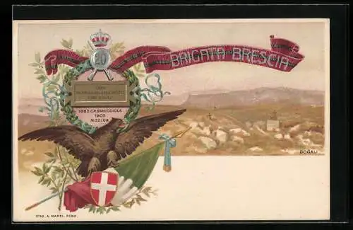 Lithographie Brescia, 20. Reggimento Fanteria, Adler mit Fahne
