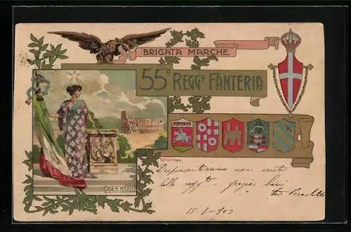 Lithographie Brigata Marche, 55° Reggimento Fanteria, Italienisches Infanterie-Regiment