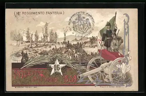 Lithographie Palestro di Maggio 1839, 16° Reggimento Fanteria, Italienisches Infanterie-Regiment
